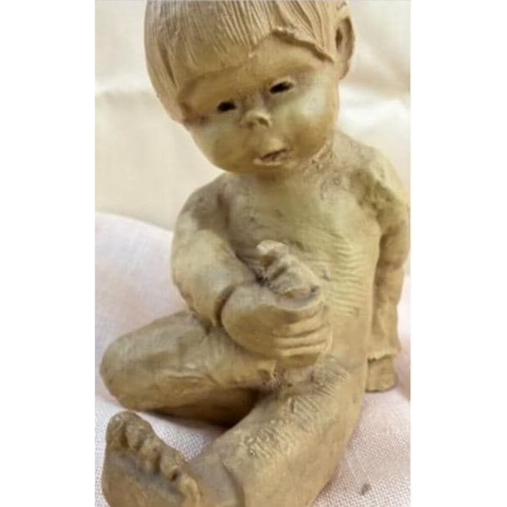 Vintage Clay Sculpture Boy Holding Foot Dave Grossman Designs